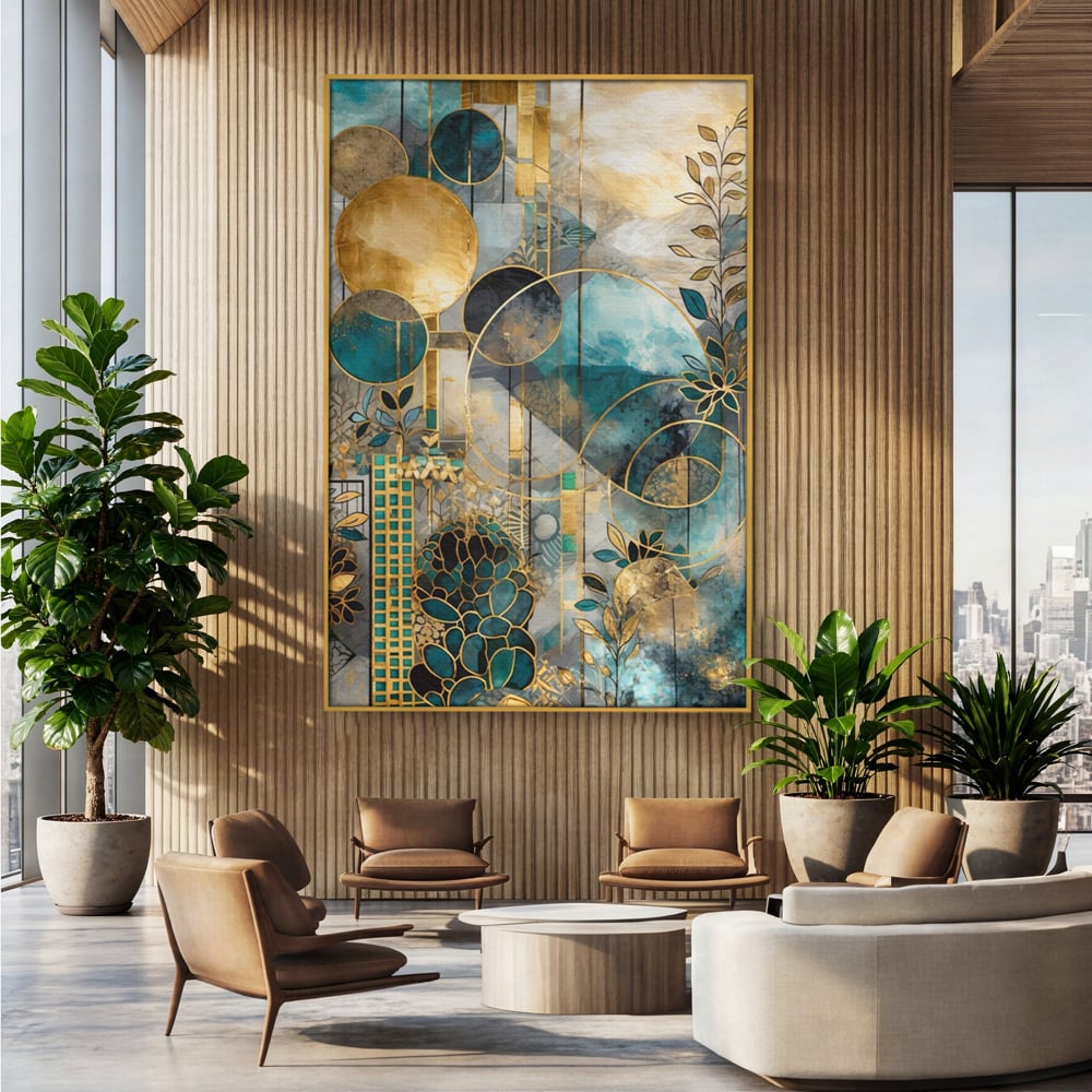 Leinwand Premium Canvas Wall Art, LuxCanva® C1278, Vegetable Harmonies, Geometrie, Farben, Abstrakt, Gold, Vegetal, Organisch, Ruhig, Harmonie, Fluid, Natur, Licht, Formen, Linien, Büro, Wohnen, Schlafzimmer
