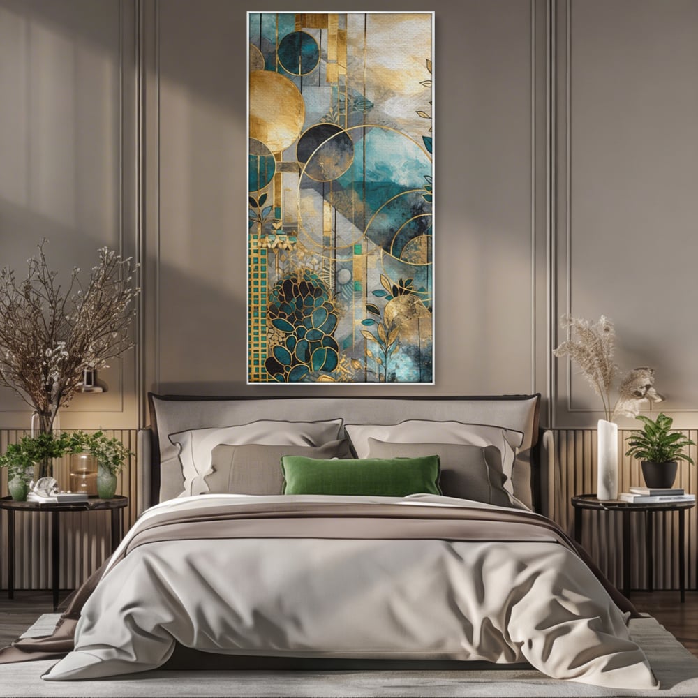 Leinwand Premium Canvas Wall Art, LuxCanva® C1278, Vegetable Harmonies, Geometrie, Farben, Abstrakt, Gold, Vegetal, Organisch, Ruhig, Harmonie, Fluid, Natur, Licht, Formen, Linien, Büro, Wohnen, Schlafzimmer