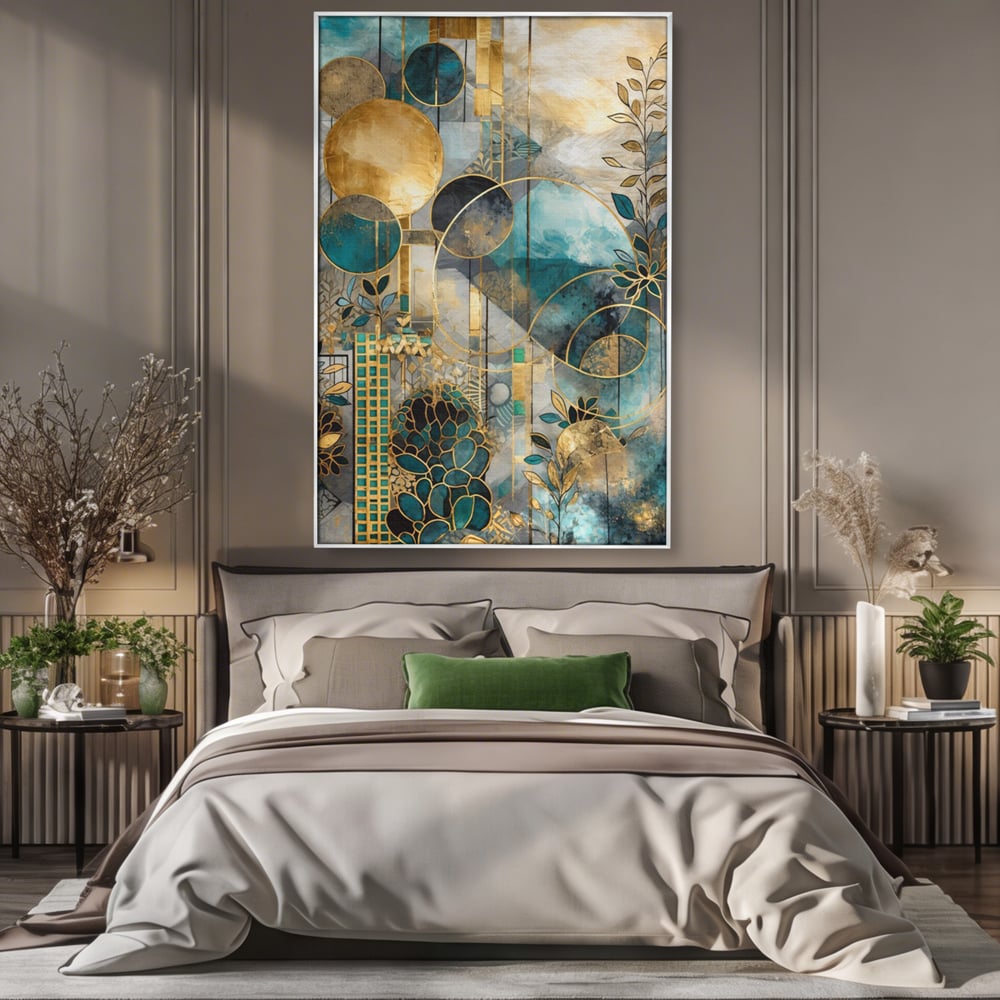 Leinwand Premium Canvas Wall Art, LuxCanva® C1278, Vegetable Harmonies, Geometrie, Farben, Abstrakt, Gold, Vegetal, Organisch, Ruhig, Harmonie, Fluid, Natur, Licht, Formen, Linien, Büro, Wohnen, Schlafzimmer