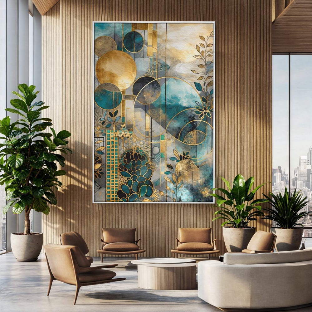 Leinwand Premium Canvas Wall Art, LuxCanva® C1278, Vegetable Harmonies, Geometrie, Farben, Abstrakt, Gold, Vegetal, Organisch, Ruhig, Harmonie, Fluid, Natur, Licht, Formen, Linien, Büro, Wohnen, Schlafzimmer