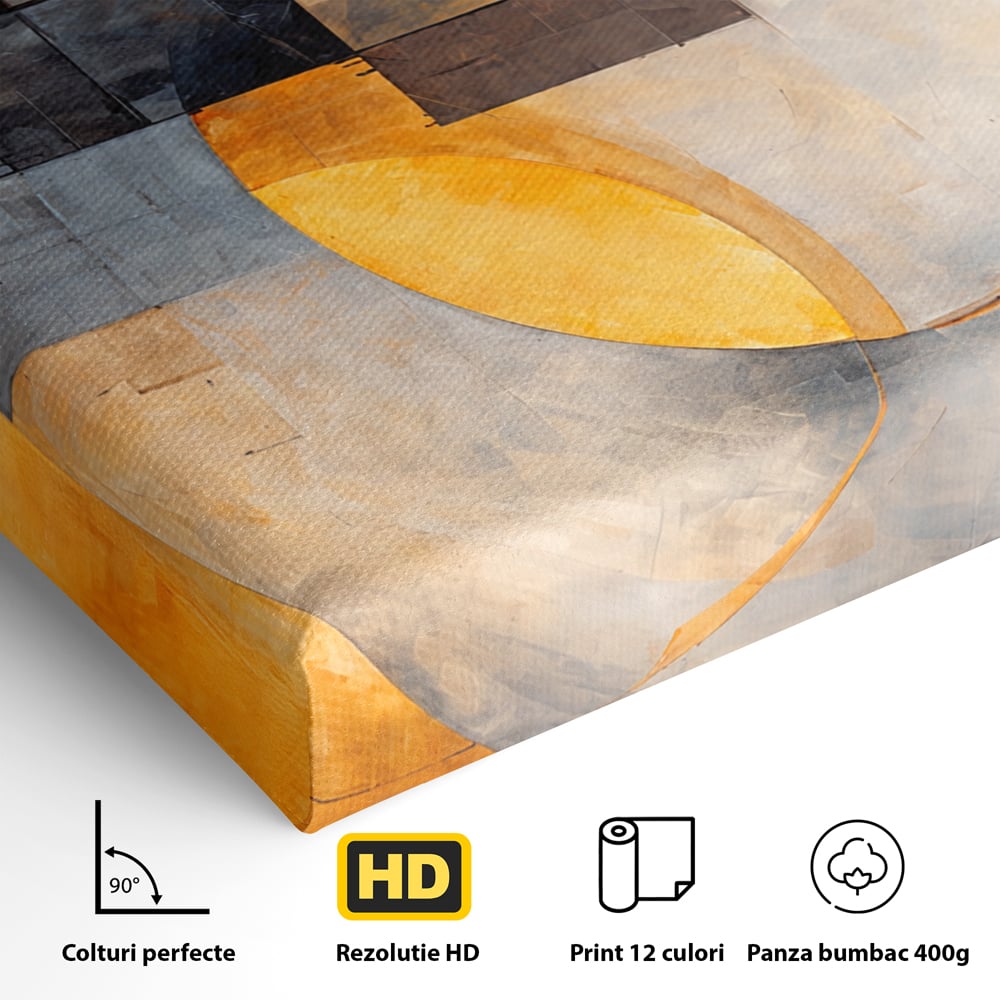 Tablou Canvas Premium, LuxCanva® C1279, Geometrii solare, Geometrie, Culori, Abstract, Ocru, Gri, Auriu, Solar, Arhitectural, Timp, Incandescent, Ardere, Vis, Univers, Birou, Living, Dormitor