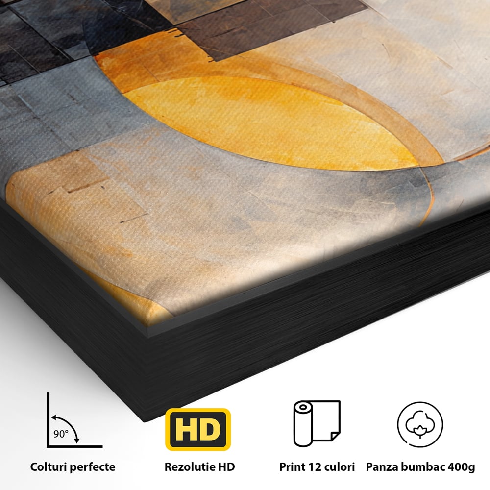 Tablou Canvas Premium, LuxCanva® C1279, Geometrii solare, Geometrie, Culori, Abstract, Ocru, Gri, Auriu, Solar, Arhitectural, Timp, Incandescent, Ardere, Vis, Univers, Birou, Living, Dormitor