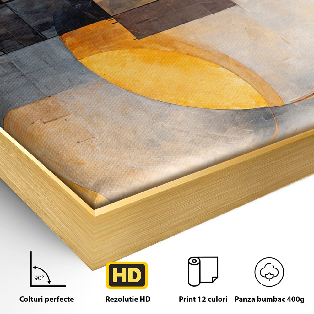 Tablou Canvas Premium, LuxCanva® C1279, Geometrii solare, Geometrie, Culori, Abstract, Ocru, Gri, Auriu, Solar, Arhitectural, Timp, Incandescent, Ardere, Vis, Univers, Birou, Living, Dormitor