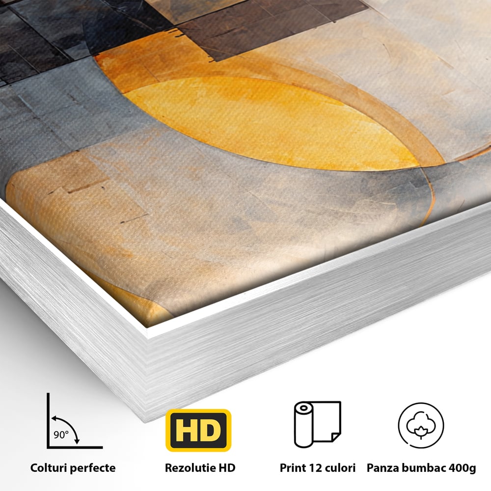 Tablou Canvas Premium, LuxCanva® C1279, Geometrii solare, Geometrie, Culori, Abstract, Ocru, Gri, Auriu, Solar, Arhitectural, Timp, Incandescent, Ardere, Vis, Univers, Birou, Living, Dormitor