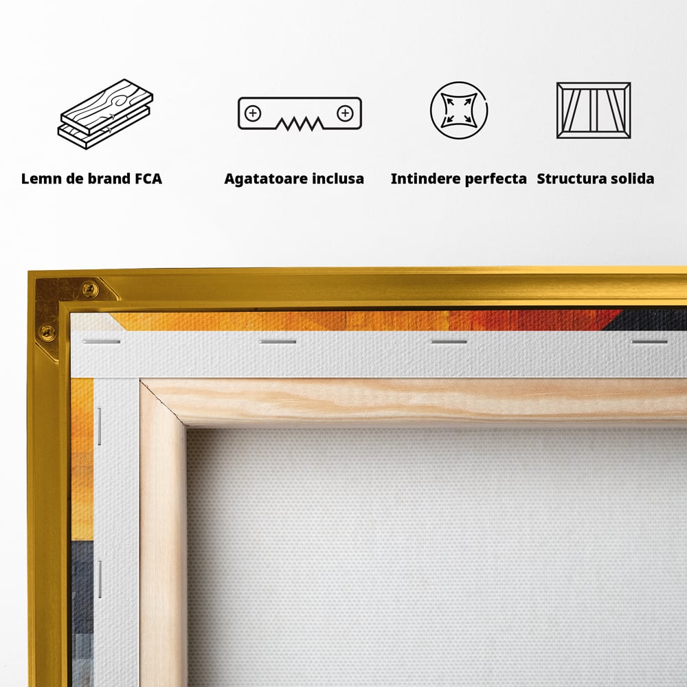 Tablou Canvas Premium, LuxCanva® C1279, Geometrii solare, Geometrie, Culori, Abstract, Ocru, Gri, Auriu, Solar, Arhitectural, Timp, Incandescent, Ardere, Vis, Univers, Birou, Living, Dormitor