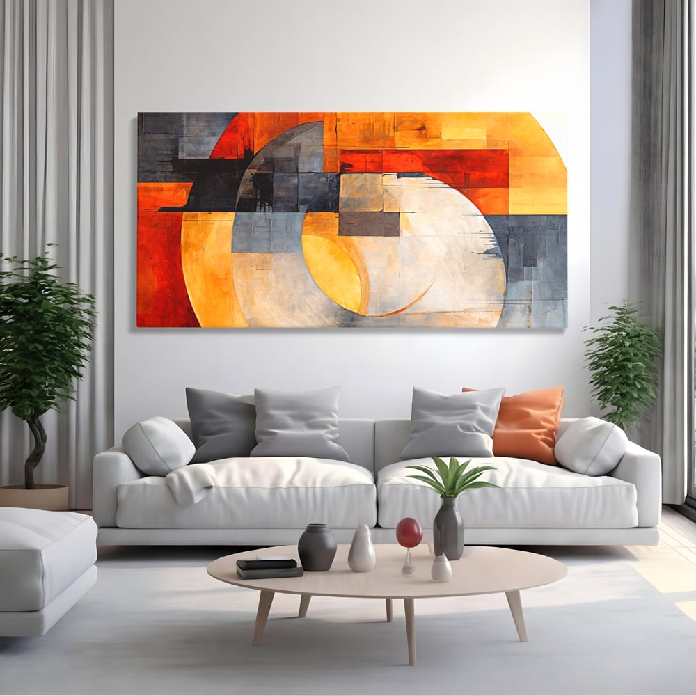 Tablou Canvas Premium, LuxCanva® C1279, Geometrii solare, Geometrie, Culori, Abstract, Ocru, Gri, Auriu, Solar, Arhitectural, Timp, Incandescent, Ardere, Vis, Univers, Birou, Living, Dormitor