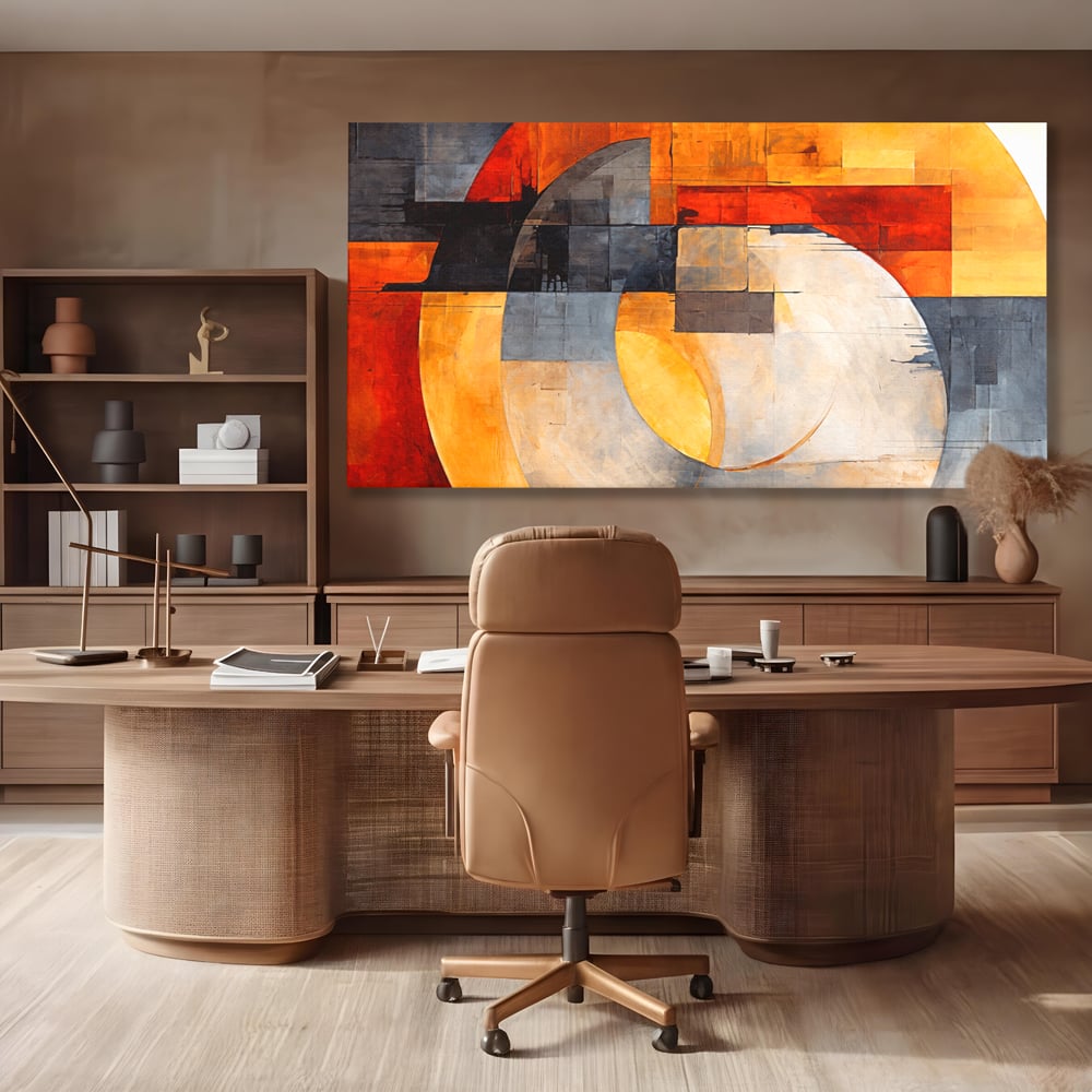 Tablou Canvas Premium, LuxCanva® C1279, Geometrii solare, Geometrie, Culori, Abstract, Ocru, Gri, Auriu, Solar, Arhitectural, Timp, Incandescent, Ardere, Vis, Univers, Birou, Living, Dormitor