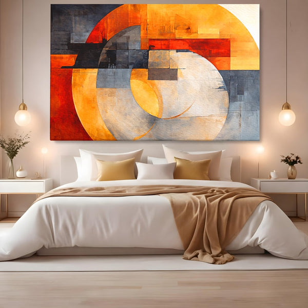 Tablou Canvas Premium, LuxCanva® C1279, Geometrii solare, Geometrie, Culori, Abstract, Ocru, Gri, Auriu, Solar, Arhitectural, Timp, Incandescent, Ardere, Vis, Univers, Birou, Living, Dormitor