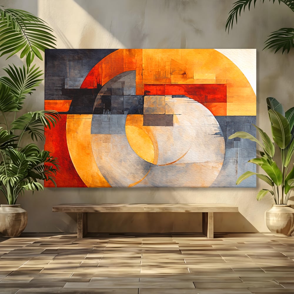 Tablou Canvas Premium, LuxCanva® C1279, Geometrii solare, Geometrie, Culori, Abstract, Ocru, Gri, Auriu, Solar, Arhitectural, Timp, Incandescent, Ardere, Vis, Univers, Birou, Living, Dormitor