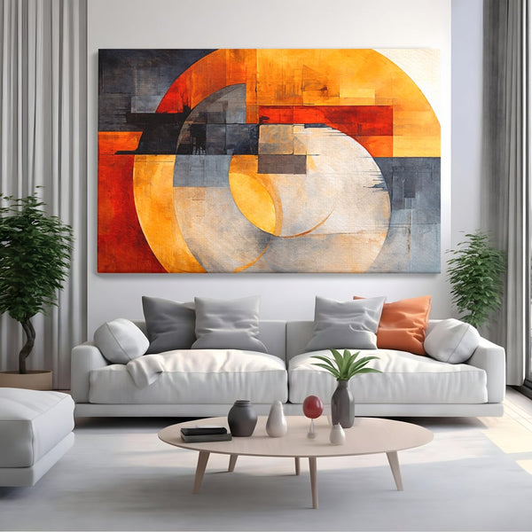 Tablou Canvas Premium, LuxCanva® C1279, Geometrii solare, Geometrie, Culori, Abstract, Ocru, Gri, Auriu, Solar, Arhitectural, Timp, Incandescent, Ardere, Vis, Univers, Birou, Living, Dormitor