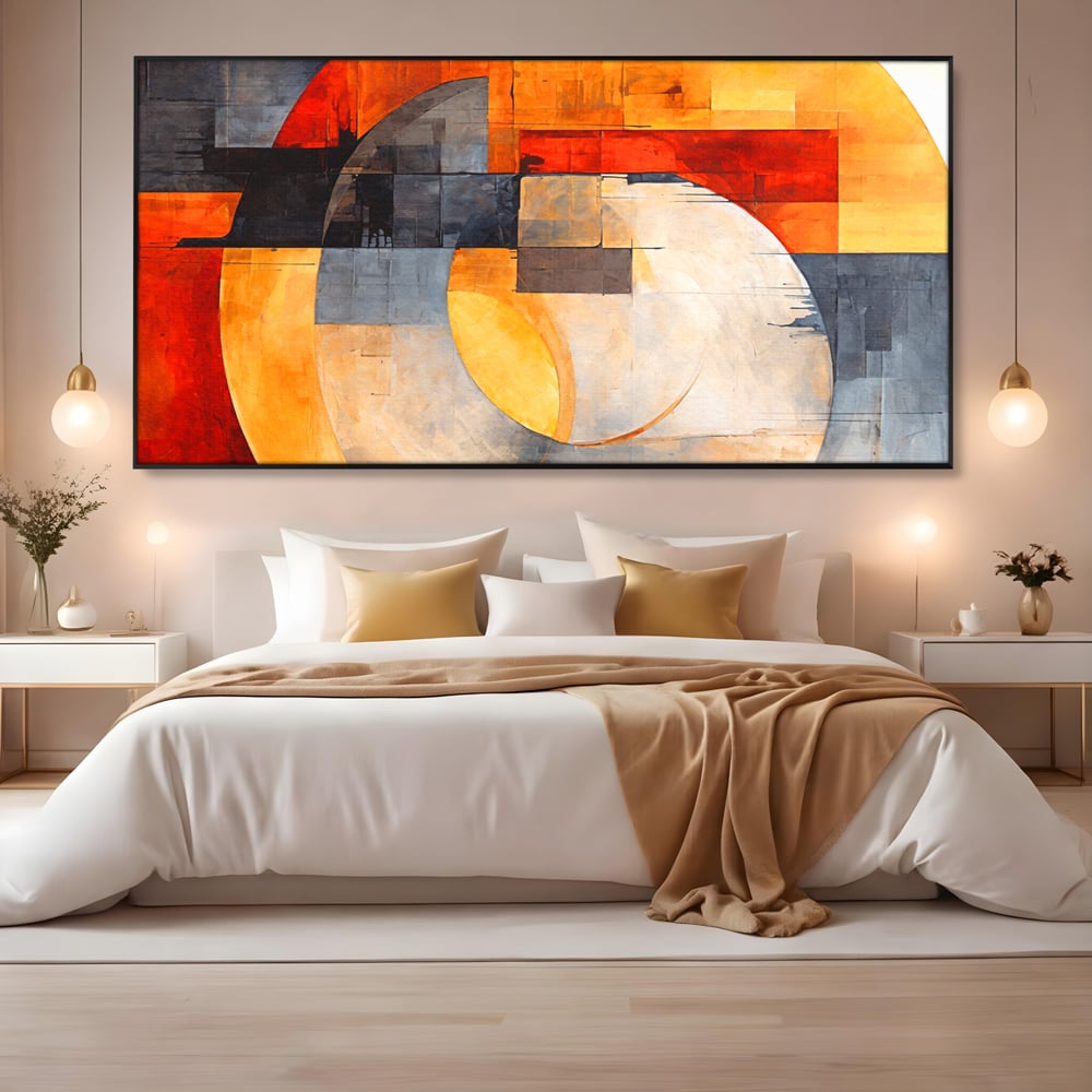 Tablou Canvas Premium, LuxCanva® C1279, Geometrii solare, Geometrie, Culori, Abstract, Ocru, Gri, Auriu, Solar, Arhitectural, Timp, Incandescent, Ardere, Vis, Univers, Birou, Living, Dormitor