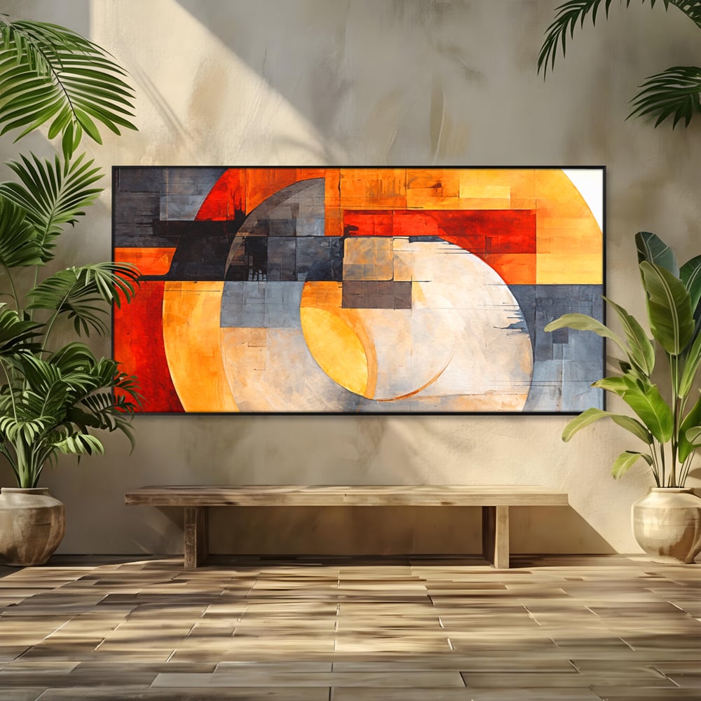 Tablou Canvas Premium, LuxCanva® C1279, Geometrii solare, Geometrie, Culori, Abstract, Ocru, Gri, Auriu, Solar, Arhitectural, Timp, Incandescent, Ardere, Vis, Univers, Birou, Living, Dormitor