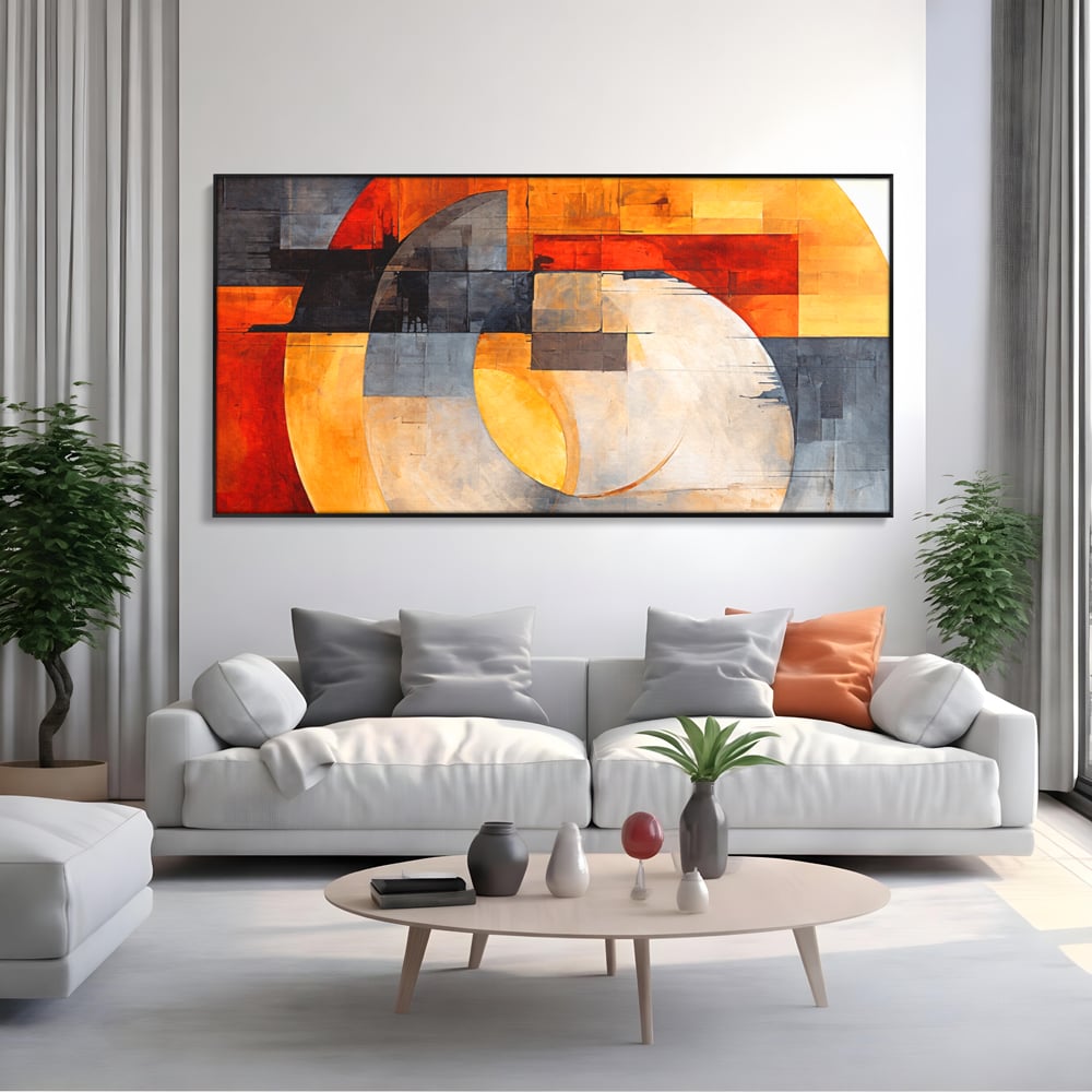 Tablou Canvas Premium, LuxCanva® C1279, Geometrii solare, Geometrie, Culori, Abstract, Ocru, Gri, Auriu, Solar, Arhitectural, Timp, Incandescent, Ardere, Vis, Univers, Birou, Living, Dormitor