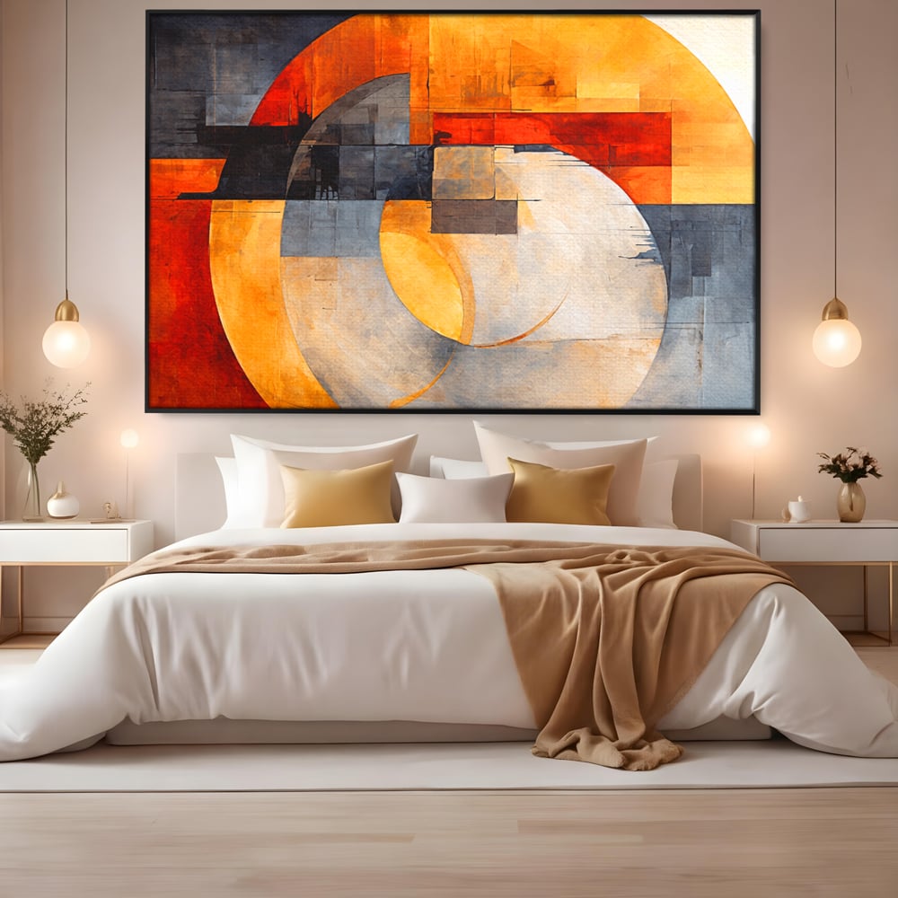 Tablou Canvas Premium, LuxCanva® C1279, Geometrii solare, Geometrie, Culori, Abstract, Ocru, Gri, Auriu, Solar, Arhitectural, Timp, Incandescent, Ardere, Vis, Univers, Birou, Living, Dormitor
