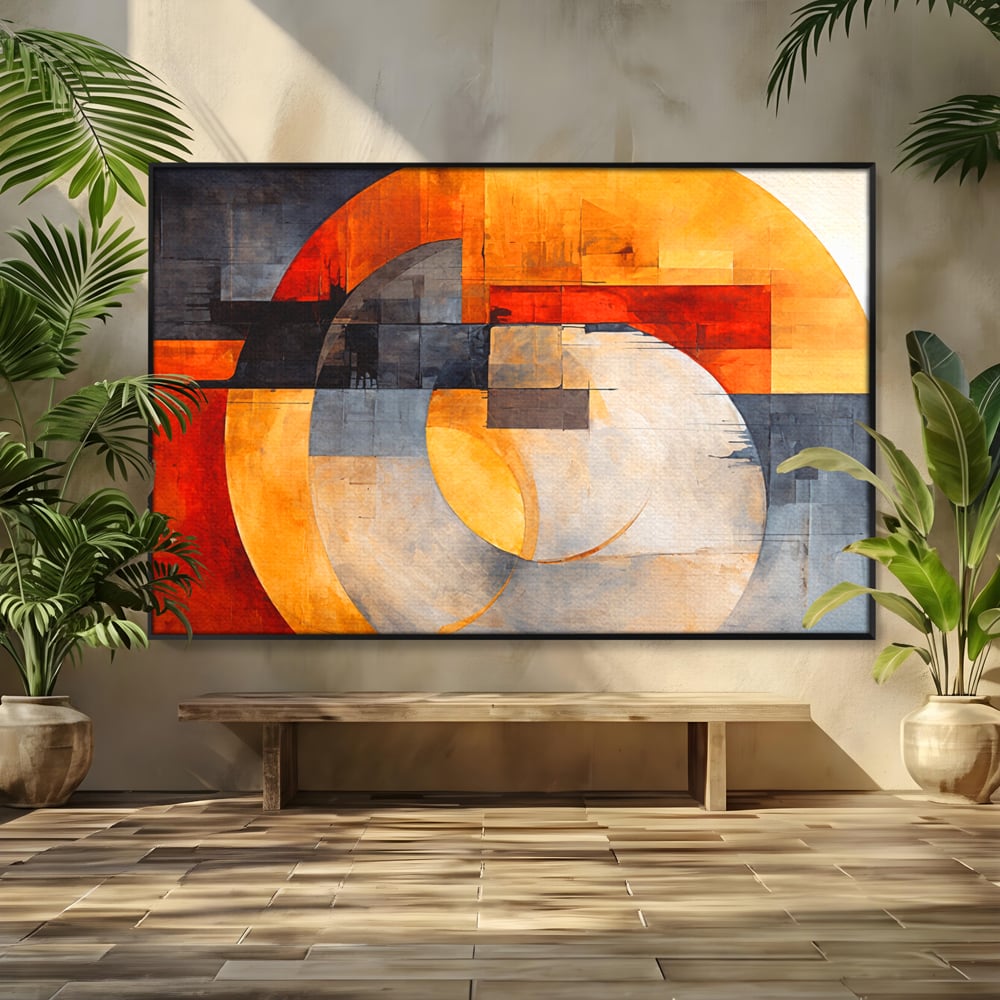 Tablou Canvas Premium, LuxCanva® C1279, Geometrii solare, Geometrie, Culori, Abstract, Ocru, Gri, Auriu, Solar, Arhitectural, Timp, Incandescent, Ardere, Vis, Univers, Birou, Living, Dormitor