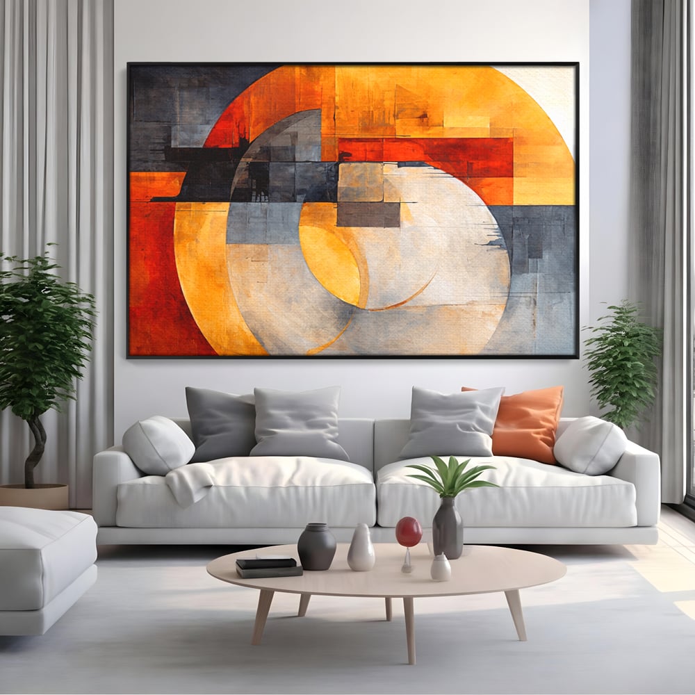 Tablou Canvas Premium, LuxCanva® C1279, Geometrii solare, Geometrie, Culori, Abstract, Ocru, Gri, Auriu, Solar, Arhitectural, Timp, Incandescent, Ardere, Vis, Univers, Birou, Living, Dormitor