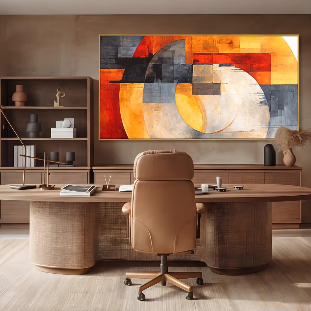 Tablou Canvas Premium, LuxCanva® C1279, Geometrii solare, Geometrie, Culori, Abstract, Ocru, Gri, Auriu, Solar, Arhitectural, Timp, Incandescent, Ardere, Vis, Univers, Birou, Living, Dormitor