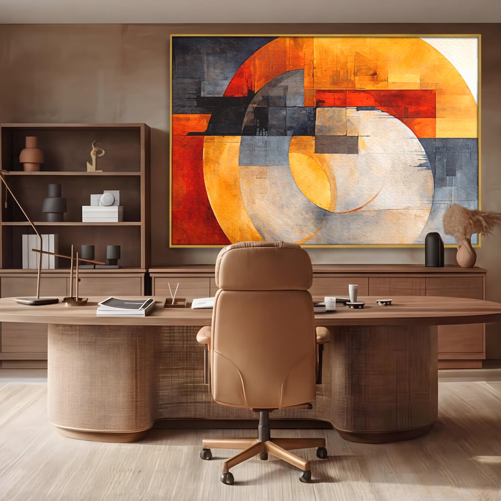 Tablou Canvas Premium, LuxCanva® C1279, Geometrii solare, Geometrie, Culori, Abstract, Ocru, Gri, Auriu, Solar, Arhitectural, Timp, Incandescent, Ardere, Vis, Univers, Birou, Living, Dormitor