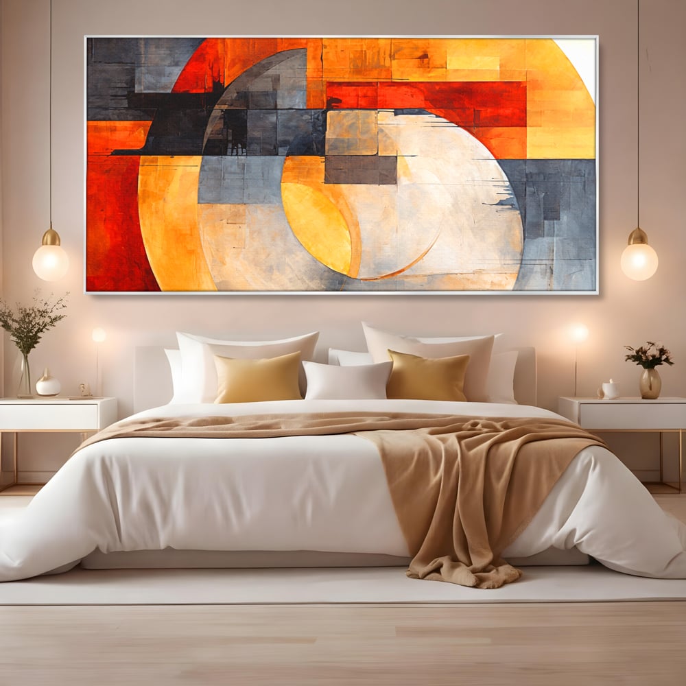 Tablou Canvas Premium, LuxCanva® C1279, Geometrii solare, Geometrie, Culori, Abstract, Ocru, Gri, Auriu, Solar, Arhitectural, Timp, Incandescent, Ardere, Vis, Univers, Birou, Living, Dormitor
