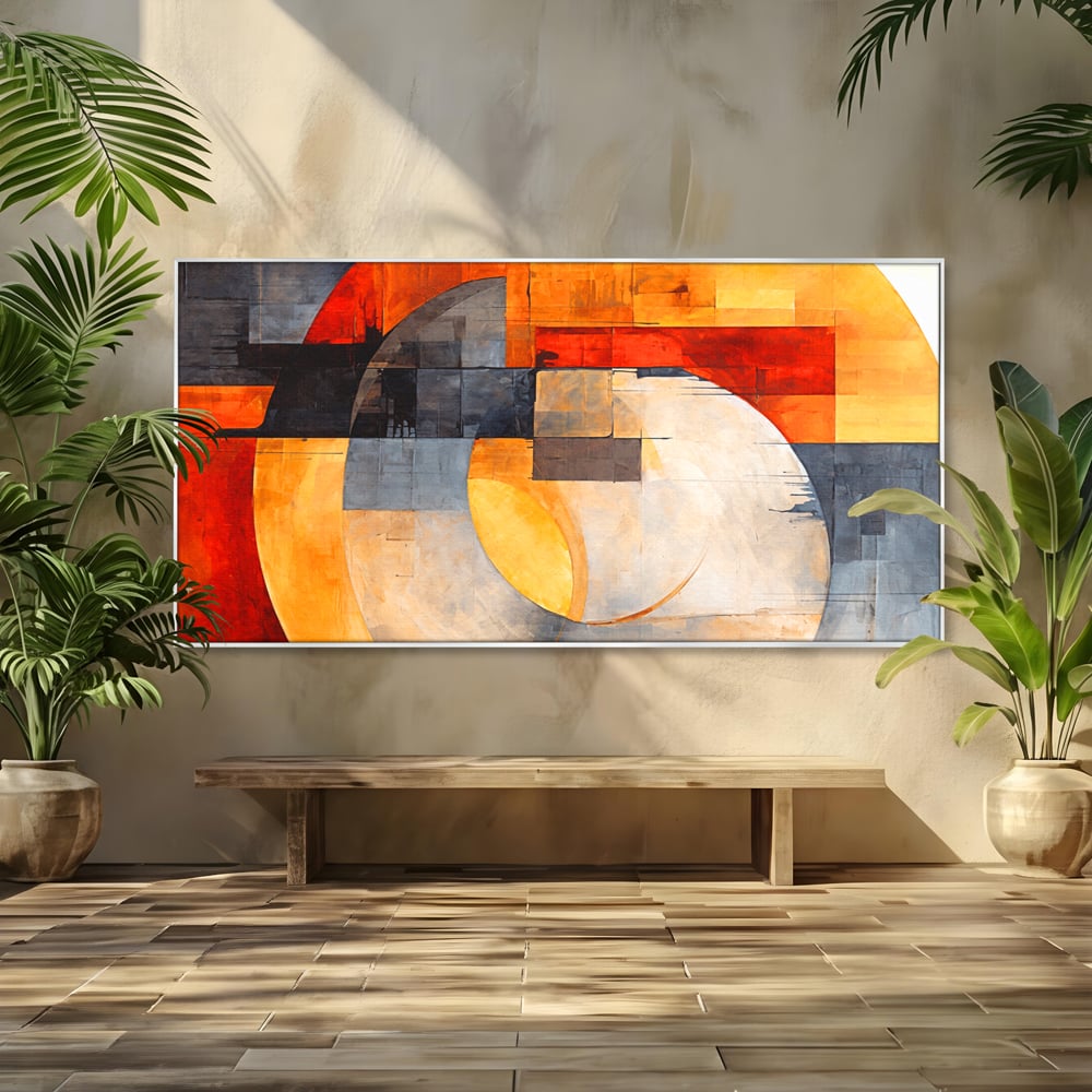 Tablou Canvas Premium, LuxCanva® C1279, Geometrii solare, Geometrie, Culori, Abstract, Ocru, Gri, Auriu, Solar, Arhitectural, Timp, Incandescent, Ardere, Vis, Univers, Birou, Living, Dormitor
