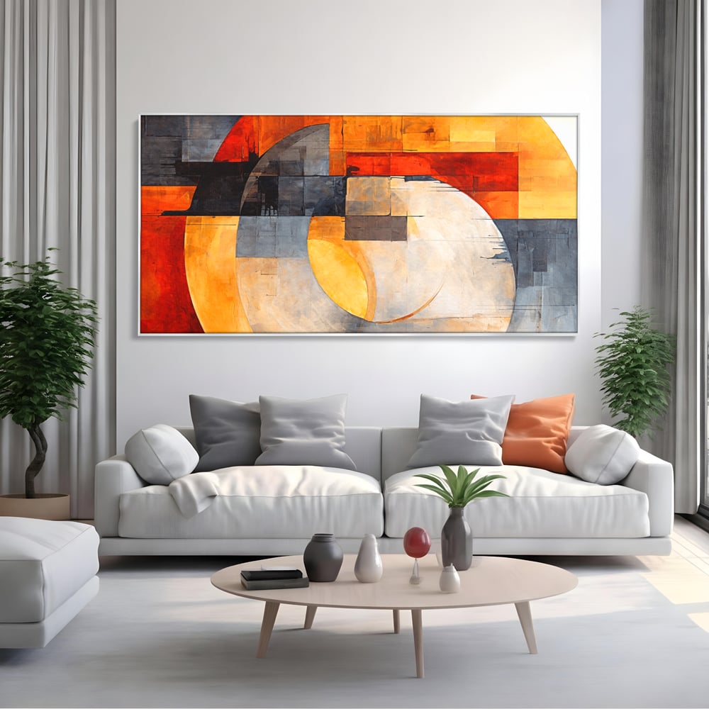 Tablou Canvas Premium, LuxCanva® C1279, Geometrii solare, Geometrie, Culori, Abstract, Ocru, Gri, Auriu, Solar, Arhitectural, Timp, Incandescent, Ardere, Vis, Univers, Birou, Living, Dormitor