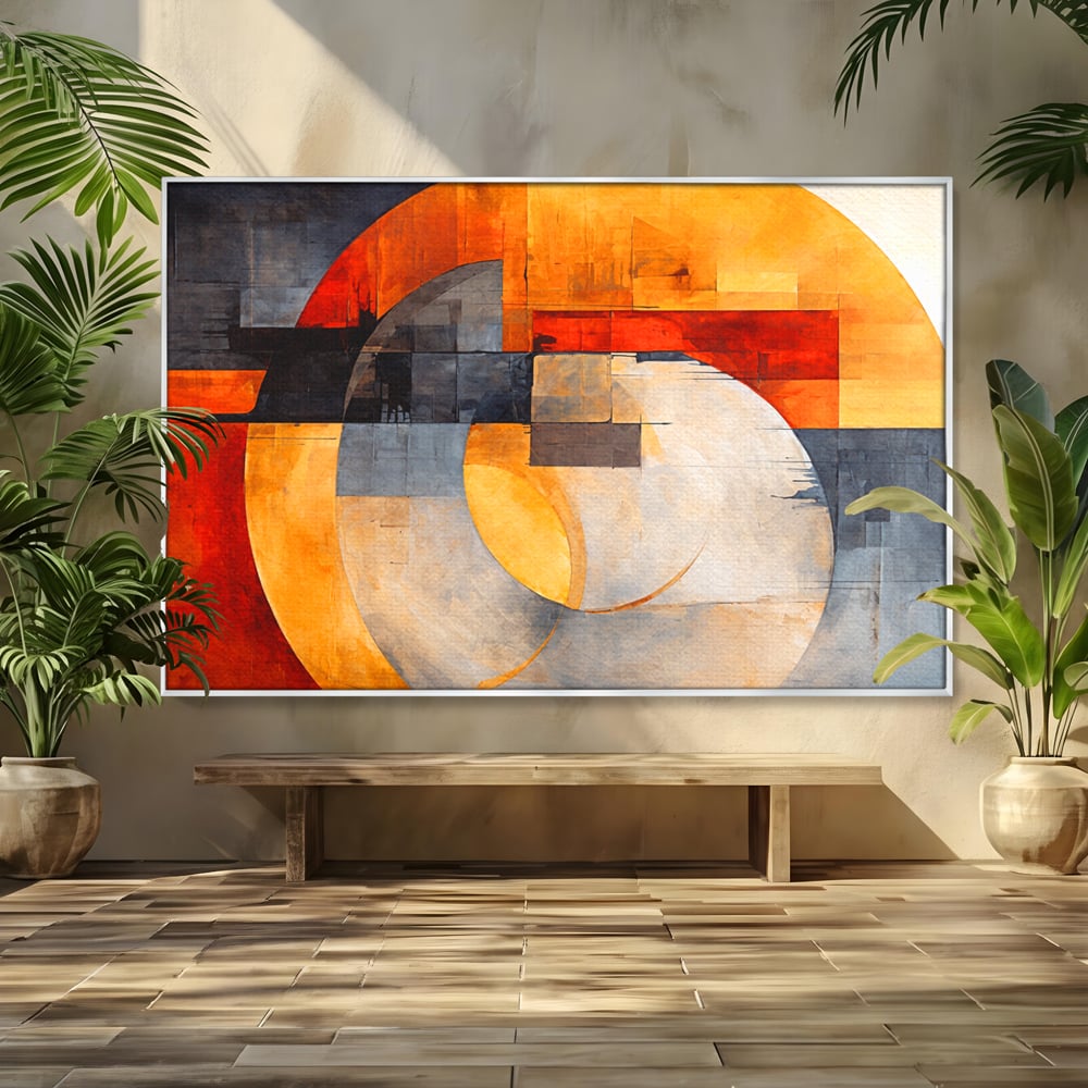 Tablou Canvas Premium, LuxCanva® C1279, Geometrii solare, Geometrie, Culori, Abstract, Ocru, Gri, Auriu, Solar, Arhitectural, Timp, Incandescent, Ardere, Vis, Univers, Birou, Living, Dormitor