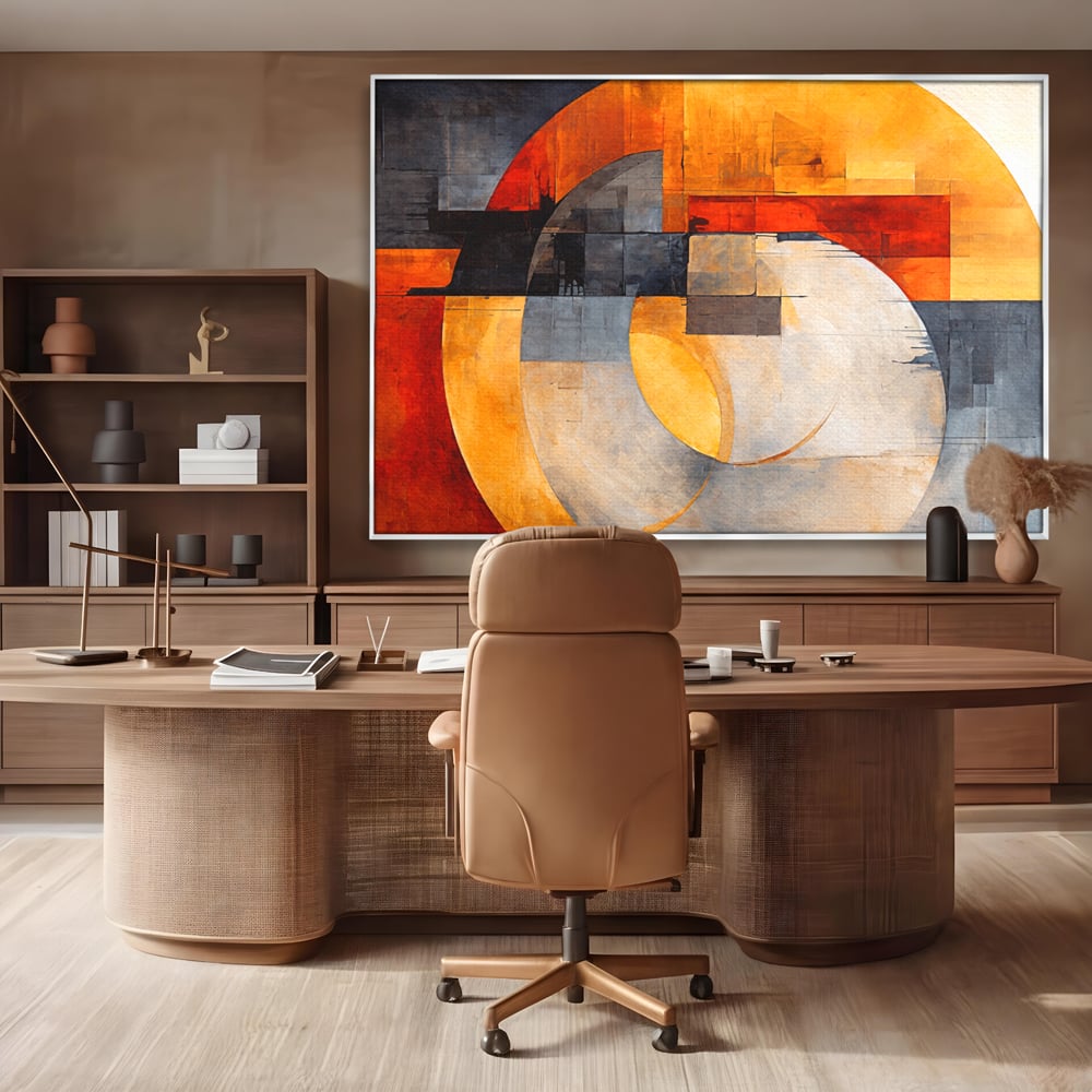 Tablou Canvas Premium, LuxCanva® C1279, Geometrii solare, Geometrie, Culori, Abstract, Ocru, Gri, Auriu, Solar, Arhitectural, Timp, Incandescent, Ardere, Vis, Univers, Birou, Living, Dormitor