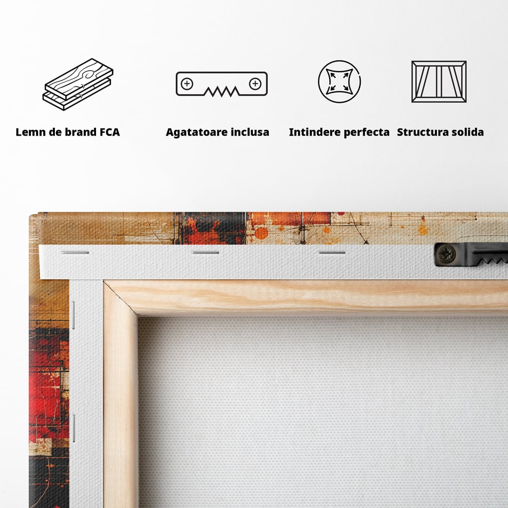 Tablou Canvas Premium, LuxCanva® C1280, Straturi de foc si tacere, Geometrie, Culori, Abstract, Rosu, Ziduri, Foc, Contrast, Urban, Inflacarat, Zgomot, Materie, Arhitectura, Birou, Living, Dormitor