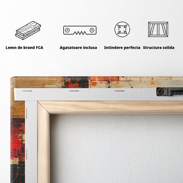 Tablou Canvas Premium, LuxCanva® C1280, Straturi de foc si tacere, Geometrie, Culori, Abstract, Rosu, Ziduri, Foc, Contrast, Urban, Inflacarat, Zgomot, Materie, Arhitectura, Birou, Living, Dormitor