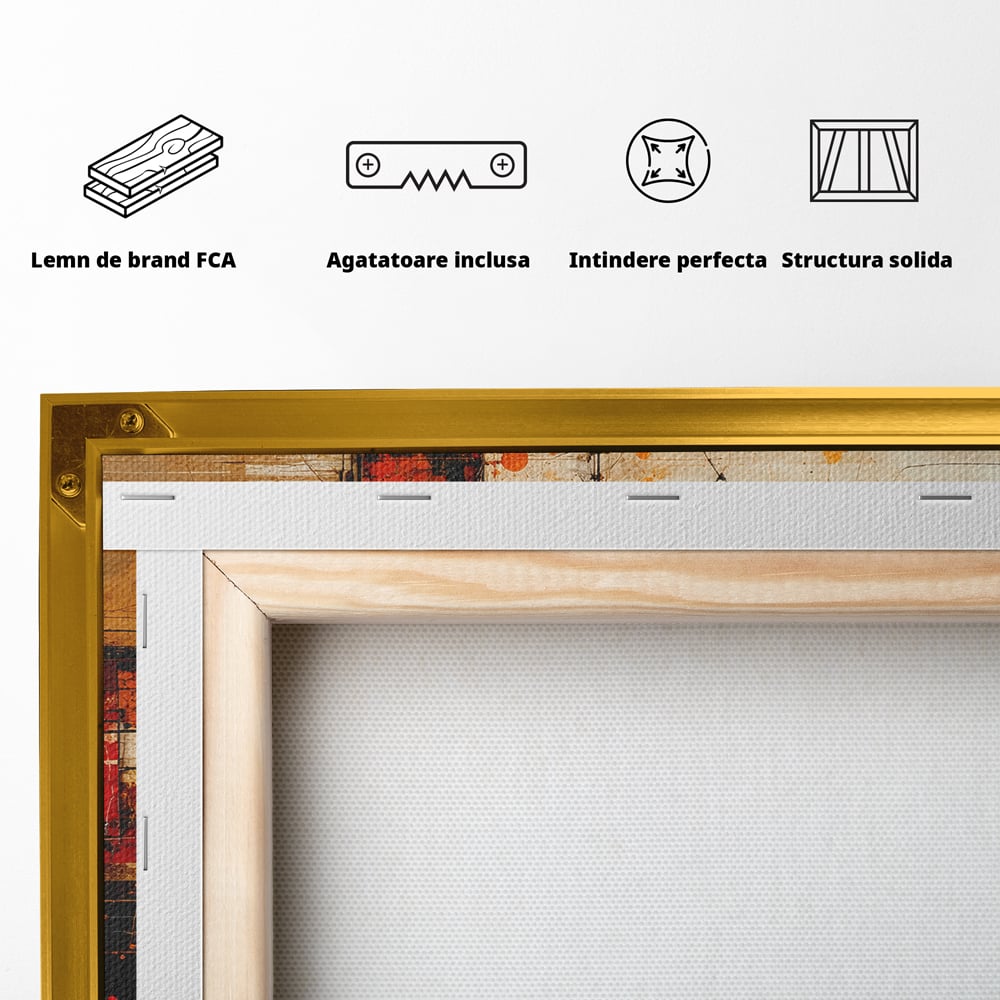 Tablou Canvas Premium, LuxCanva® C1280, Straturi de foc si tacere, Geometrie, Culori, Abstract, Rosu, Ziduri, Foc, Contrast, Urban, Inflacarat, Zgomot, Materie, Arhitectura, Birou, Living, Dormitor