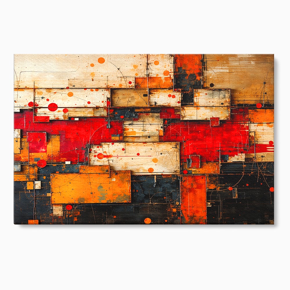 Tablou Canvas Premium, LuxCanva® C1280, Straturi de foc si tacere, Geometrie, Culori, Abstract, Rosu, Ziduri, Foc, Contrast, Urban, Inflacarat, Zgomot, Materie, Arhitectura, Birou, Living, Dormitor