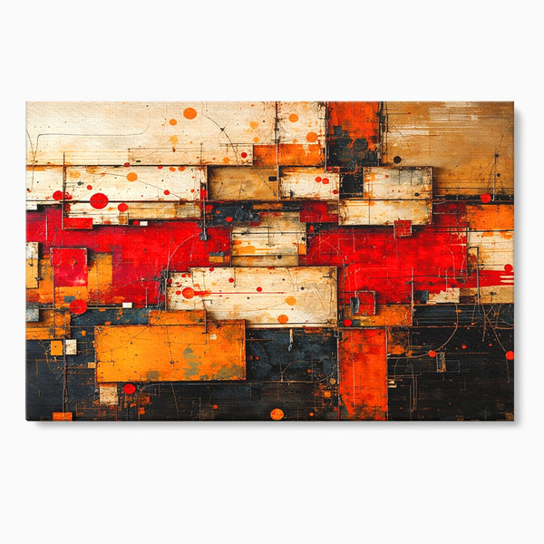 Tablou Canvas Premium, LuxCanva® C1280, Straturi de foc si tacere, Geometrie, Culori, Abstract, Rosu, Ziduri, Foc, Contrast, Urban, Inflacarat, Zgomot, Materie, Arhitectura, Birou, Living, Dormitor