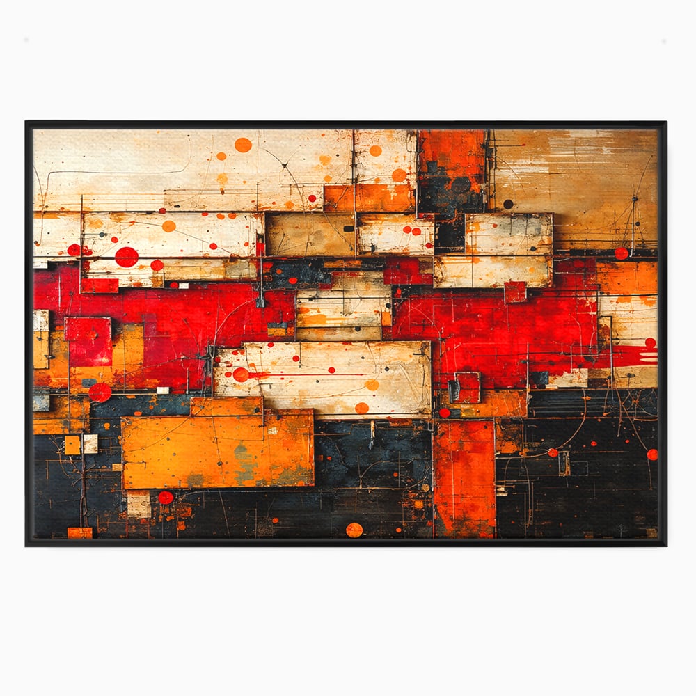 Tablou Canvas Premium, LuxCanva® C1280, Straturi de foc si tacere, Geometrie, Culori, Abstract, Rosu, Ziduri, Foc, Contrast, Urban, Inflacarat, Zgomot, Materie, Arhitectura, Birou, Living, Dormitor