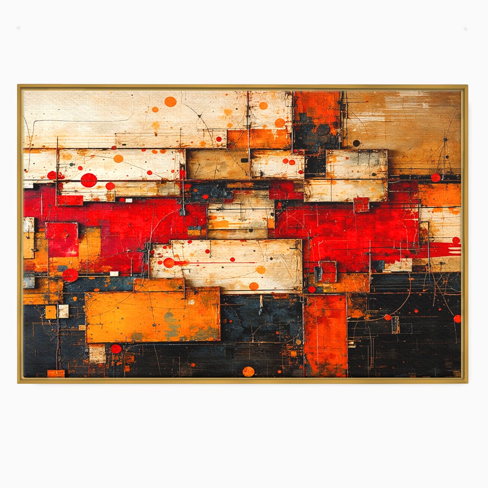 Tablou Canvas Premium, LuxCanva® C1280, Straturi de foc si tacere, Geometrie, Culori, Abstract, Rosu, Ziduri, Foc, Contrast, Urban, Inflacarat, Zgomot, Materie, Arhitectura, Birou, Living, Dormitor