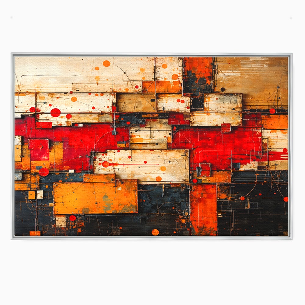 Tablou Canvas Premium, LuxCanva® C1280, Straturi de foc si tacere, Geometrie, Culori, Abstract, Rosu, Ziduri, Foc, Contrast, Urban, Inflacarat, Zgomot, Materie, Arhitectura, Birou, Living, Dormitor