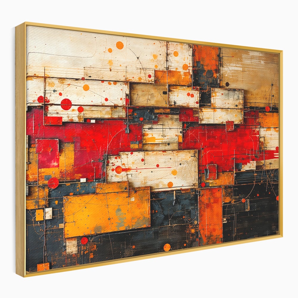Tablou Canvas Premium, LuxCanva® C1280, Straturi de foc si tacere, Geometrie, Culori, Abstract, Rosu, Ziduri, Foc, Contrast, Urban, Inflacarat, Zgomot, Materie, Arhitectura, Birou, Living, Dormitor