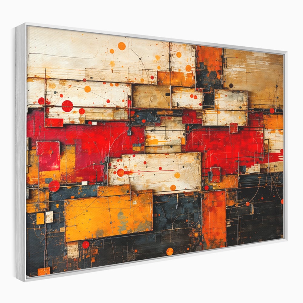 Tablou Canvas Premium, LuxCanva® C1280, Straturi de foc si tacere, Geometrie, Culori, Abstract, Rosu, Ziduri, Foc, Contrast, Urban, Inflacarat, Zgomot, Materie, Arhitectura, Birou, Living, Dormitor