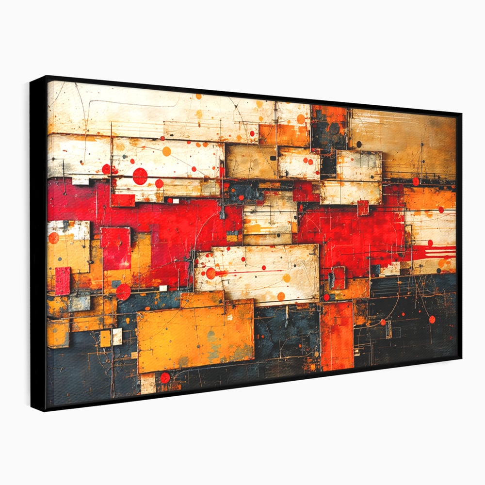 Tablou Canvas Premium, LuxCanva® C1280, Straturi de foc si tacere, Geometrie, Culori, Abstract, Rosu, Ziduri, Foc, Contrast, Urban, Inflacarat, Zgomot, Materie, Arhitectura, Birou, Living, Dormitor