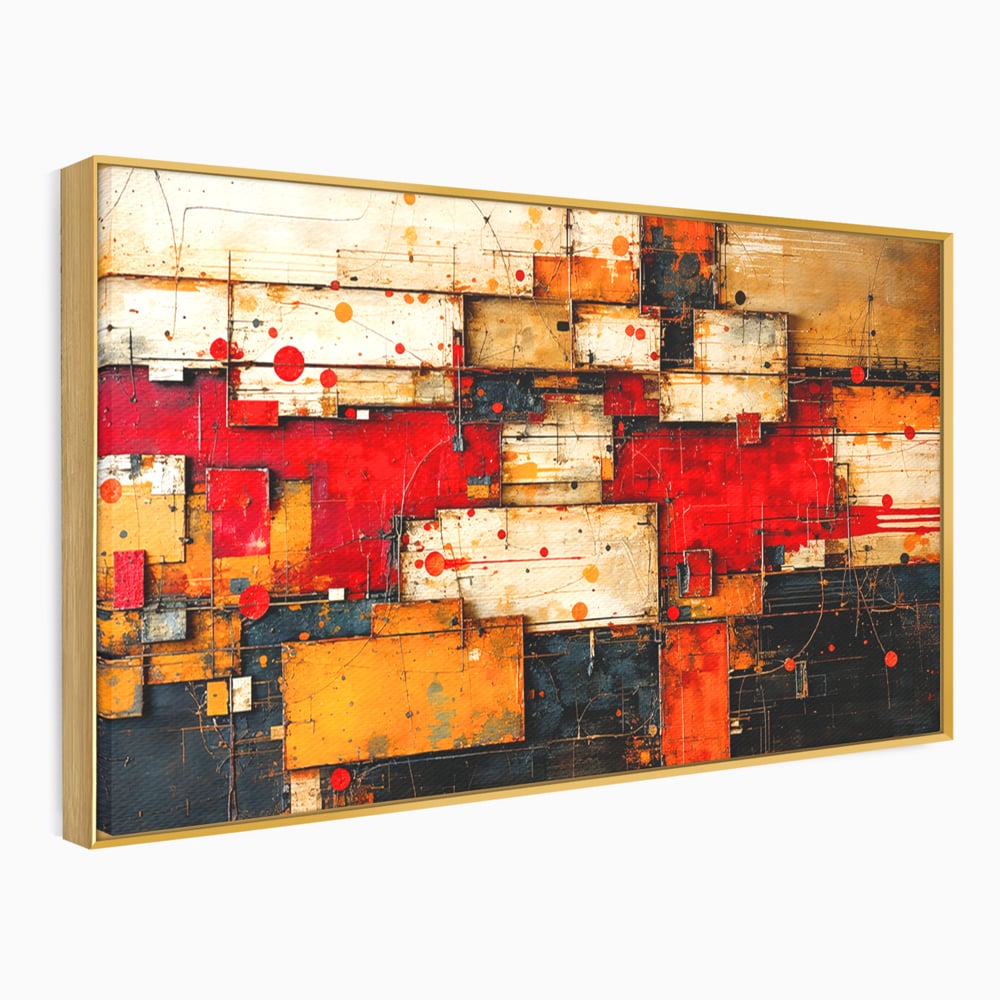 Tablou Canvas Premium, LuxCanva® C1280, Straturi de foc si tacere, Geometrie, Culori, Abstract, Rosu, Ziduri, Foc, Contrast, Urban, Inflacarat, Zgomot, Materie, Arhitectura, Birou, Living, Dormitor