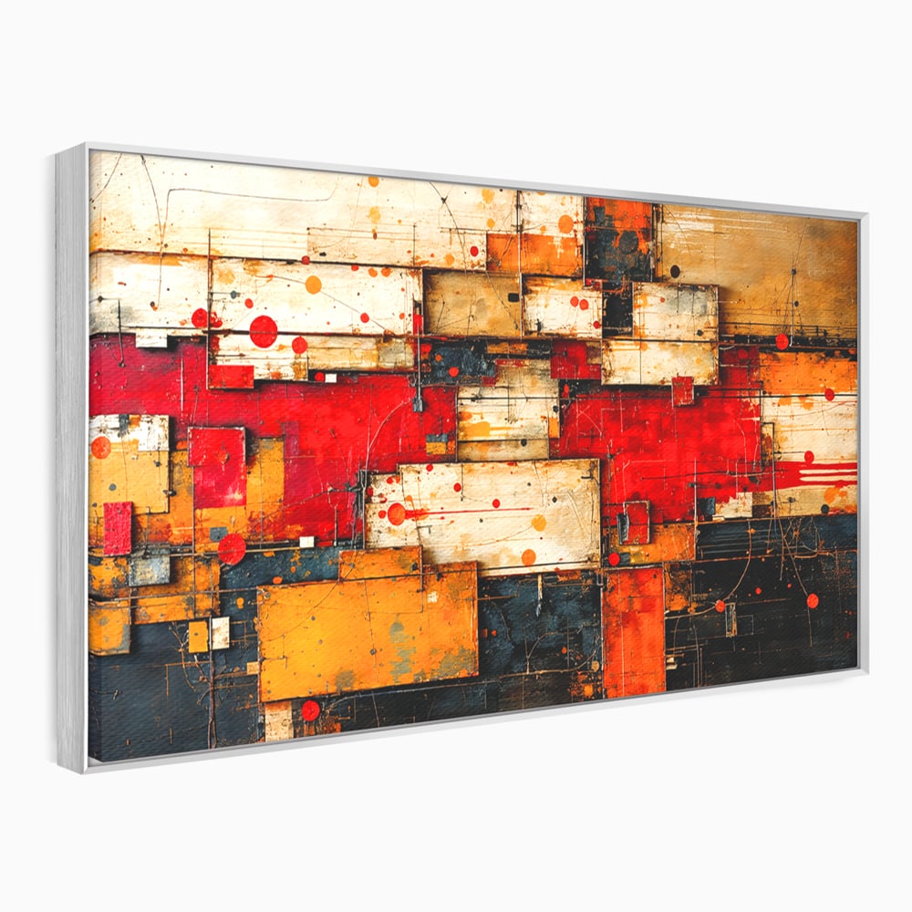 Tablou Canvas Premium, LuxCanva® C1280, Straturi de foc si tacere, Geometrie, Culori, Abstract, Rosu, Ziduri, Foc, Contrast, Urban, Inflacarat, Zgomot, Materie, Arhitectura, Birou, Living, Dormitor