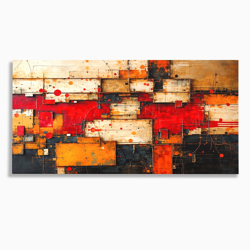 Tablou Canvas Premium, LuxCanva® C1280, Straturi de foc si tacere, Geometrie, Culori, Abstract, Rosu, Ziduri, Foc, Contrast, Urban, Inflacarat, Zgomot, Materie, Arhitectura, Birou, Living, Dormitor