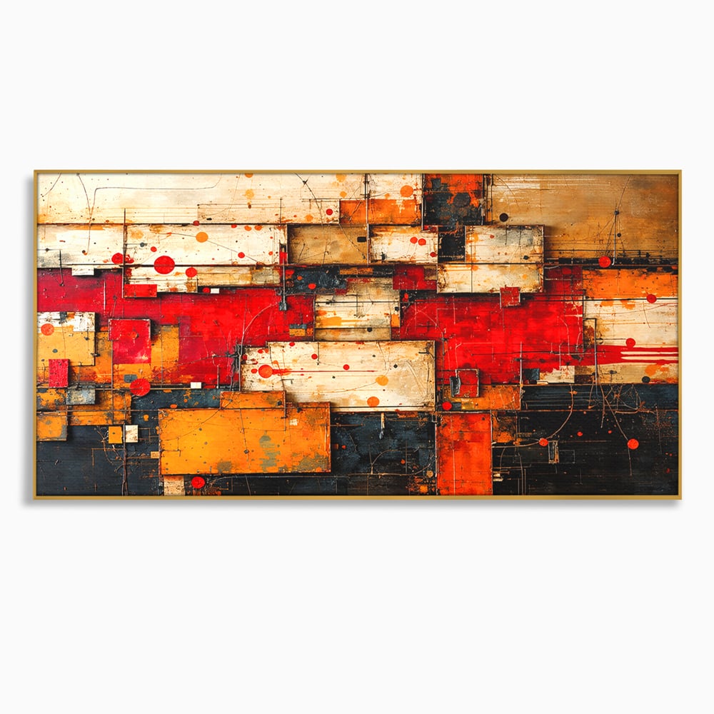 Tablou Canvas Premium, LuxCanva® C1280, Straturi de foc si tacere, Geometrie, Culori, Abstract, Rosu, Ziduri, Foc, Contrast, Urban, Inflacarat, Zgomot, Materie, Arhitectura, Birou, Living, Dormitor