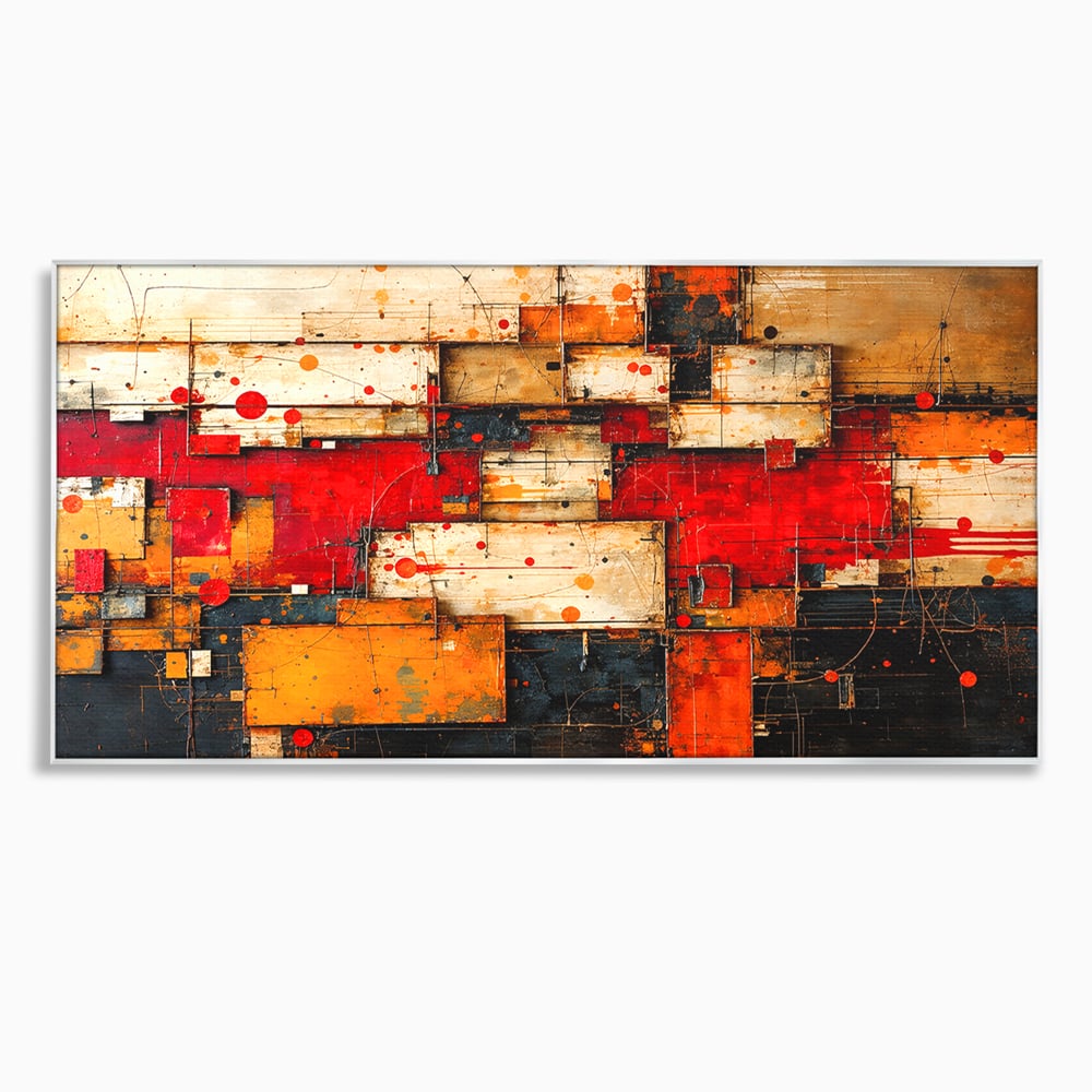 Tablou Canvas Premium, LuxCanva® C1280, Straturi de foc si tacere, Geometrie, Culori, Abstract, Rosu, Ziduri, Foc, Contrast, Urban, Inflacarat, Zgomot, Materie, Arhitectura, Birou, Living, Dormitor