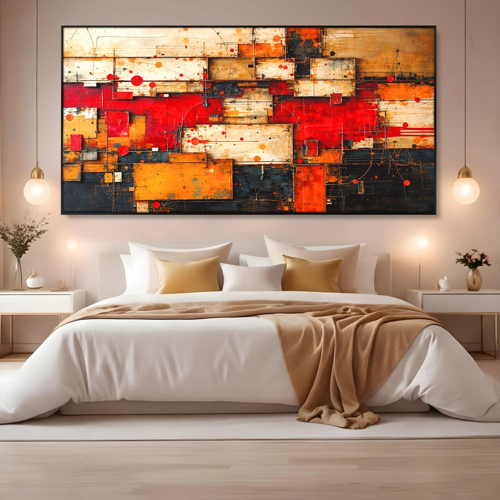 Tablou Canvas Premium, LuxCanva® C1280, Straturi de foc si tacere, Geometrie, Culori, Abstract, Rosu, Ziduri, Foc, Contrast, Urban, Inflacarat, Zgomot, Materie, Arhitectura, Birou, Living, Dormitor