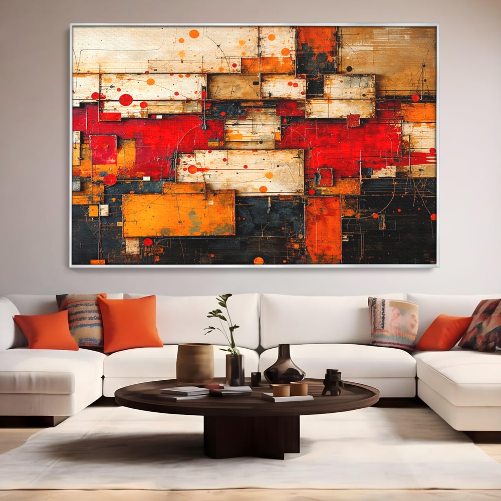 Tablou Canvas Premium, LuxCanva® C1280, Straturi de foc si tacere, Geometrie, Culori, Abstract, Rosu, Ziduri, Foc, Contrast, Urban, Inflacarat, Zgomot, Materie, Arhitectura, Birou, Living, Dormitor