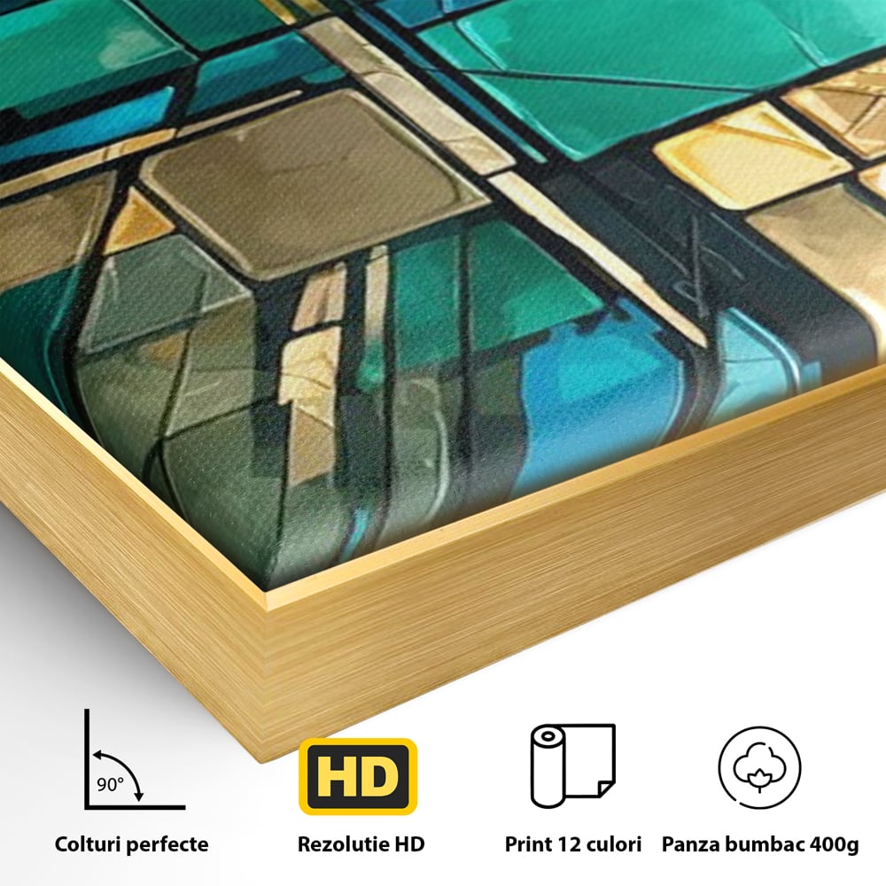 Canvas Wall Art Premium, LuxCanva® C1282, Zwischen Licht und Tiefe, Geometrie, Farben, Abstrakt, Abstrakt, Kartographie, Blau, Ozean, Smaragd, Grün, Raum, Gebäude, Ausstellung, Büro, Wohnzimmer, Schlafzimmer