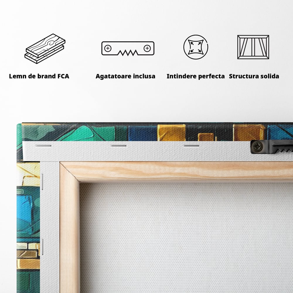 Canvas Wall Art Premium, LuxCanva® C1282, Zwischen Licht und Tiefe, Geometrie, Farben, Abstrakt, Abstrakt, Kartographie, Blau, Ozean, Smaragd, Grün, Raum, Gebäude, Ausstellung, Büro, Wohnzimmer, Schlafzimmer