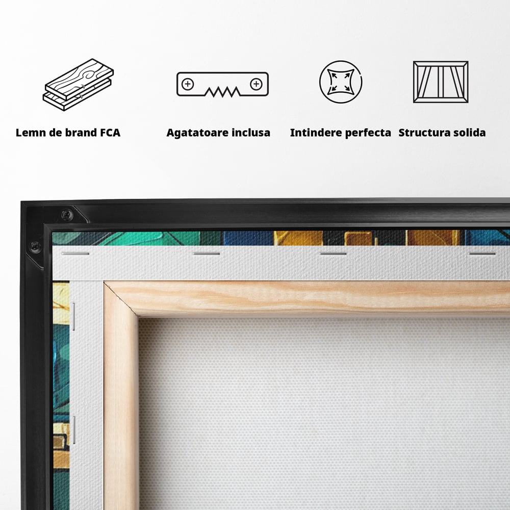 Canvas Wall Art Premium, LuxCanva® C1282, Zwischen Licht und Tiefe, Geometrie, Farben, Abstrakt, Abstrakt, Kartographie, Blau, Ozean, Smaragd, Grün, Raum, Gebäude, Ausstellung, Büro, Wohnzimmer, Schlafzimmer
