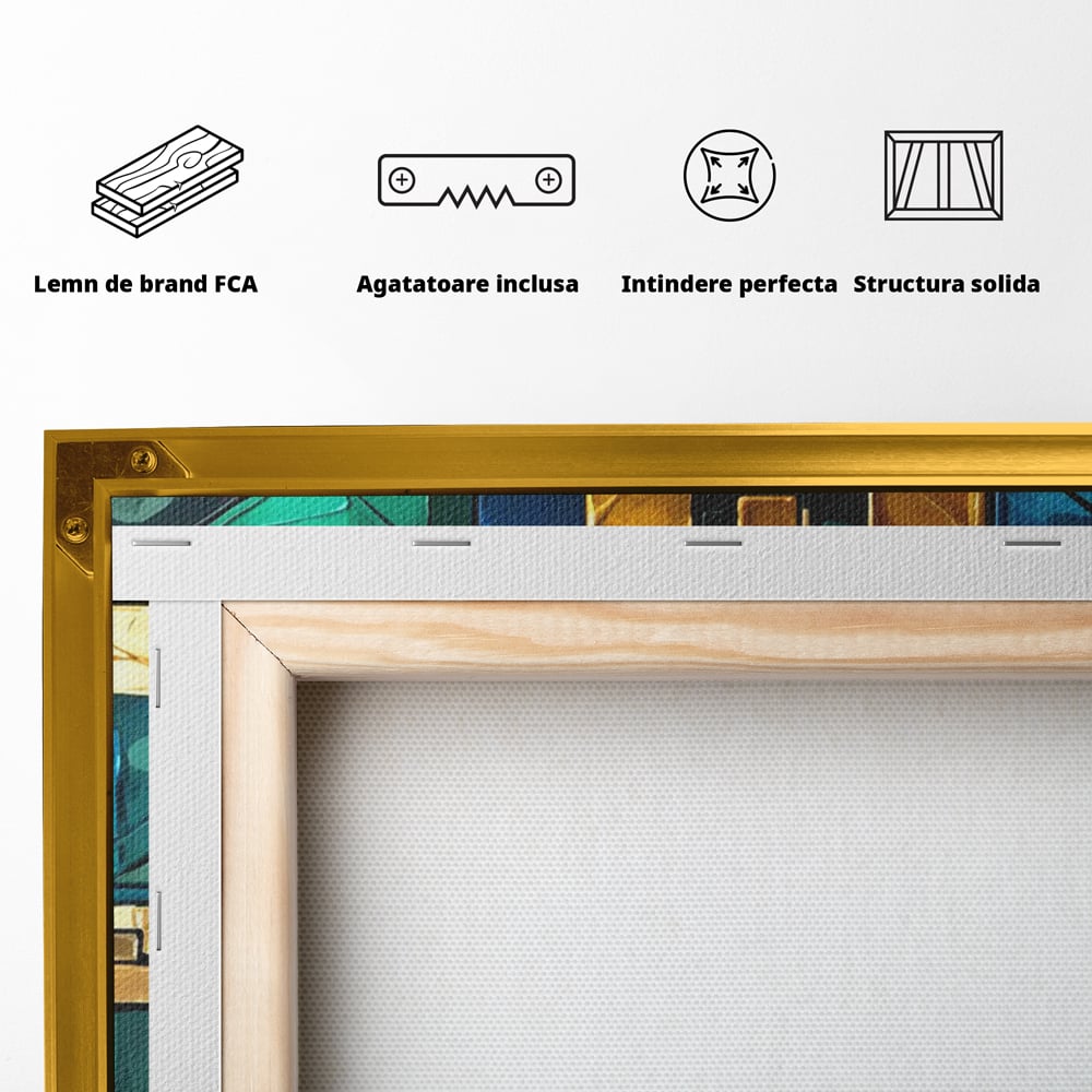 Canvas Wall Art Premium, LuxCanva® C1282, Zwischen Licht und Tiefe, Geometrie, Farben, Abstrakt, Abstrakt, Kartographie, Blau, Ozean, Smaragd, Grün, Raum, Gebäude, Ausstellung, Büro, Wohnzimmer, Schlafzimmer