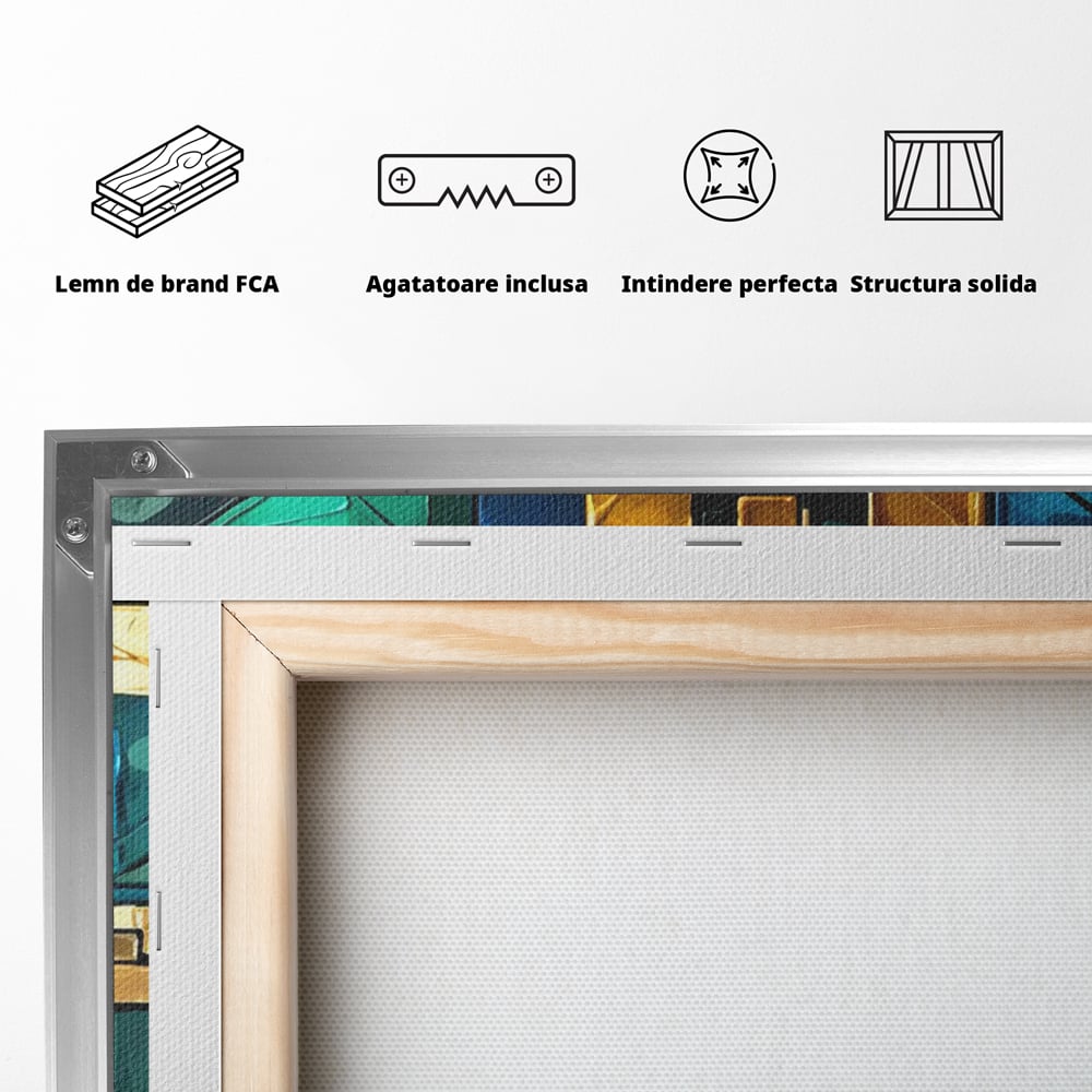 Canvas Wall Art Premium, LuxCanva® C1282, Zwischen Licht und Tiefe, Geometrie, Farben, Abstrakt, Abstrakt, Kartographie, Blau, Ozean, Smaragd, Grün, Raum, Gebäude, Ausstellung, Büro, Wohnzimmer, Schlafzimmer